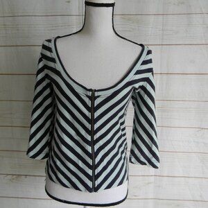 NWT MAEVE ANTHROPOLOGIE BLUE/TURQUOISE FRONT ZIP STRIPED RIBBED TOP SZ M Y2K
